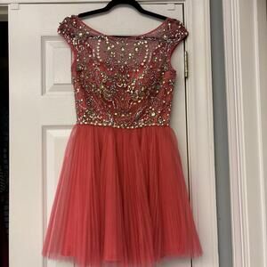 Sherri Hill Pink Formal Mini Silk Dress Sequins Prom Cocktail Party Size 4. $450